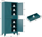 QINPTWUT 71" Farmhouse Pantry Cabinet in Blue, with 4 Doors & Center Drawer, Tall Food Cabinet with Adjustable Shelves, Freestanding Steel Cupboard for Kitchen, Dining Room, Pantry, Garage