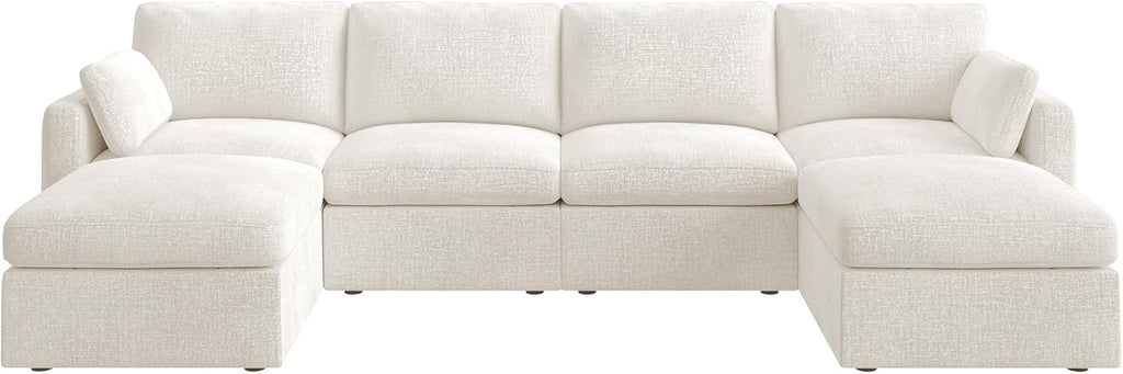 HONBAY Sectional Couch with Storage Seats, Modular Sectional Sofa with Storage Ottoman, U Shaped Sectional Couches for Living Room, Light Beige