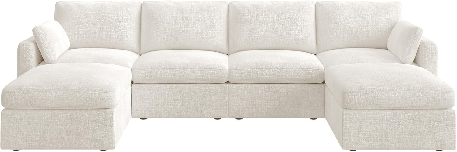 HONBAY Sectional Couch with Storage Seats, Modular Sectional Sofa with Storage Ottoman, U Shaped Sectional Couches for Living Room, Light Beige