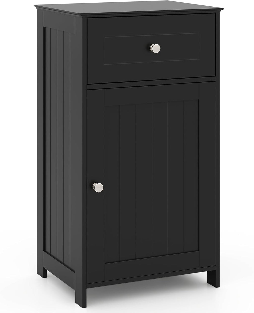 Giantex Floor Bathroom Storage Cabinet - Freestanding Cabinet with Drawer, Door, Adjustable Shelf, Anti-Tipping Device, Storage Organizer for Sofa Side, Bathroom, Living Room, Bedroom, White (Black)