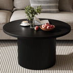 MAISONARIA Black Round Coffee Table with Metal Frame, 35" Coffee Tables for Living Room, Circle Wood Accent Center Table for Apartment