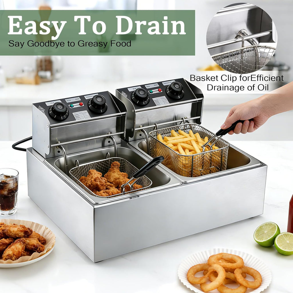 12L Electric Deep Fryer with Basket, 2500W Countertop Oil Fryer with Timer & Adjustable Temperature, Stainless Steel Frying Pot for Home Cooking