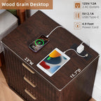 LEYAOYAO Fluted Farmhouse Nightstand Set of 2 with Charging Station, 23" Wide 3 Drawers Night Stand,Walnut Dresser for Bedroom,Bed Side Table Chest of Drawers,Wood End Table for Living Room