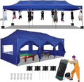 COBIZI 10x30 Pop up Canopy Tent 10x30 Canopy with Sidewalls  Heavy Duty Party Tent Tents for Parties  Foldable UPF 50+ Waterproof Commercial Easy up Canopy with Roller Bag  Navy Blue(Windproof)