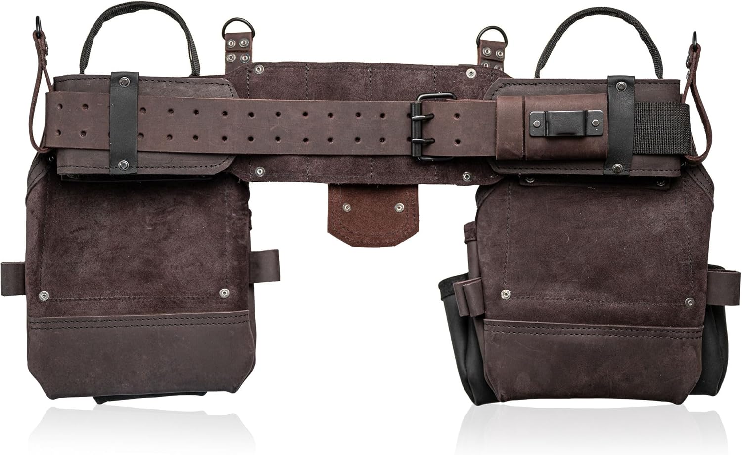 LAUTUS Heavy Duty Top Grain Leather Tool Belt for Framers, Carpenters & Electricians, 18 Pockets, Hammer Holder, 2 D-Rings, 2 Loops, Tape Measure Clip, Thick Belt