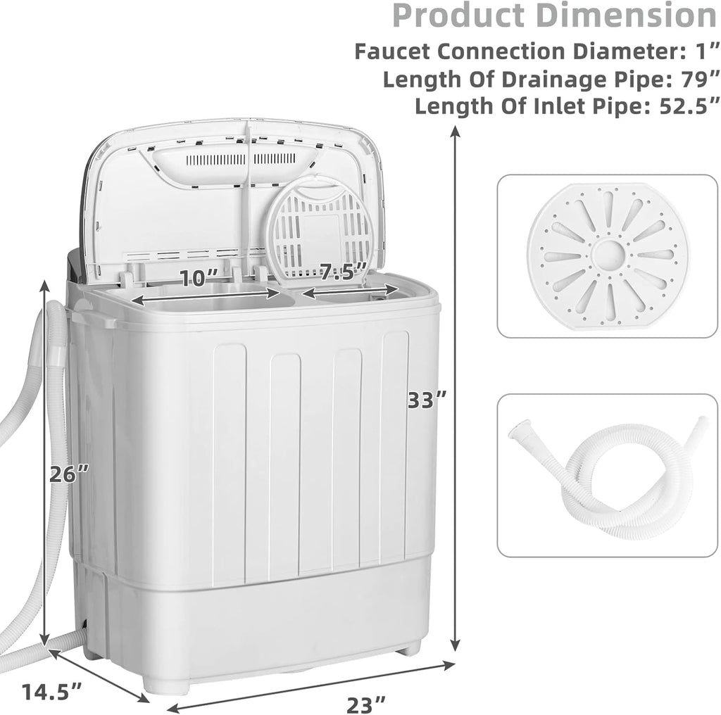 Giantex Portable Washing Machine, 13lbs Mini Twin Tub, 8Lbs Washer & 5Lbs Spinner, Compact Laundry Washer Combo, Built-in Pump Drain, Apartments RVs and Dorms (White & Gray)