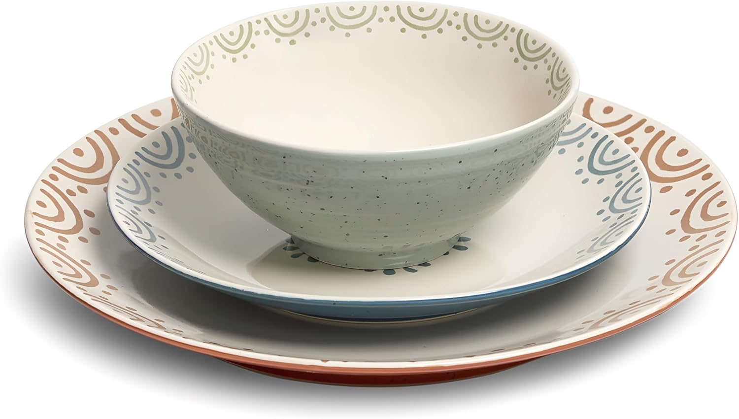 Sango 12-Piece Speckled Stoneware Dinnerware Set for 4- Glossy Plates and Bowls Set with Hand-Painted Floral Pattern, Rustic Ceramic Dish Set, Elegant Dishes for Everyday Dining, Siterra Glazed Garden