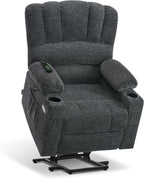 MCombo Power Lift Recliner Chair for Elderly, Lift Chair with Heat and Massage, USB &Type C Ports, Cup Holders, Fabric 7095 (Medium, Dark Grey)