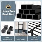 Bellemave Metal Twin XL Over Queen Bunk Bed for Adults/Kids,Heavy Duty Adults Bunk Beds with Guardrail & Ladders,Queen Size Bunk Beds for Teens,Black
