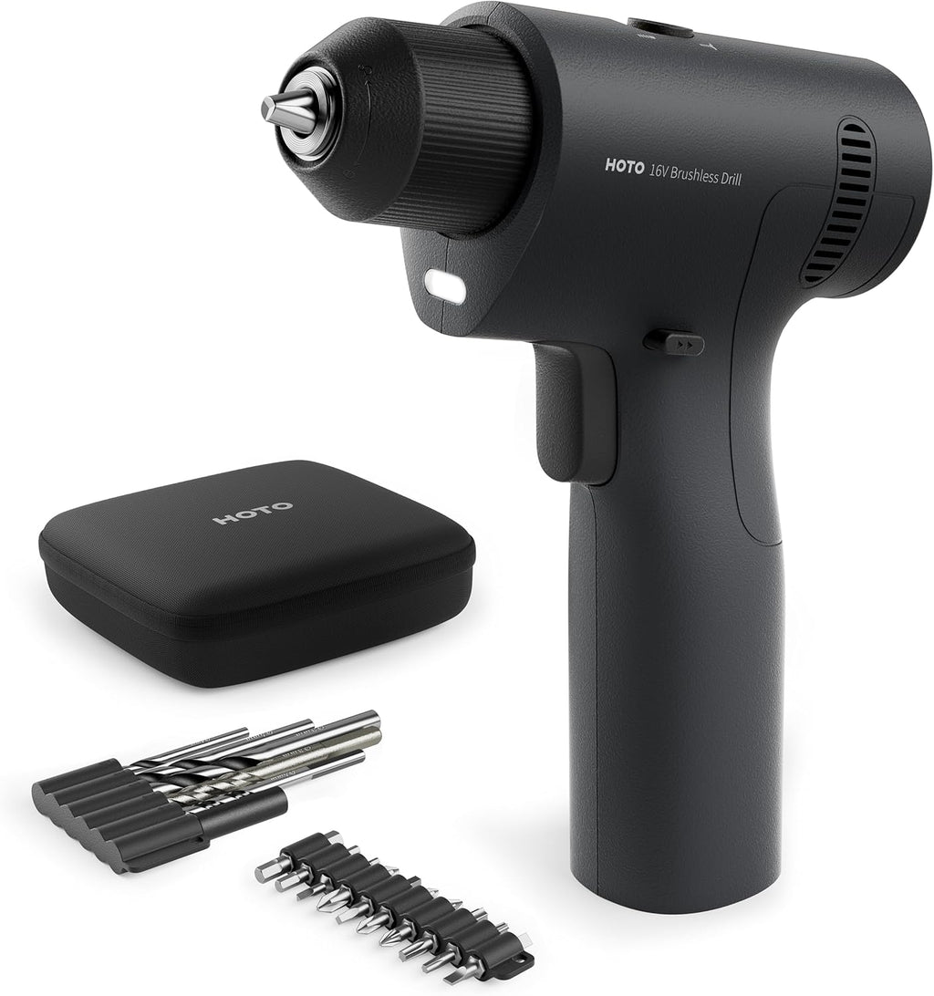 HOTO 16V Brushless Power Drill, 50 N·m High Torque with Smart Display, Auto Mode and LED Light, 10 Bits, 5 Drill Bits, 3/8” Keyless Chuck, Two Working Modes, Perfect for Home Repairs and Projects