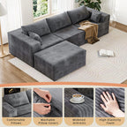 110" Boneless Couches for Living Room Cloud Couch Modular Sectional Sofa with Deep Seat Plush Large Foam Sofa L-Shape Sofa Couch,No Assembly Required, Carbon Gray(Plush Corduroy Fabric)