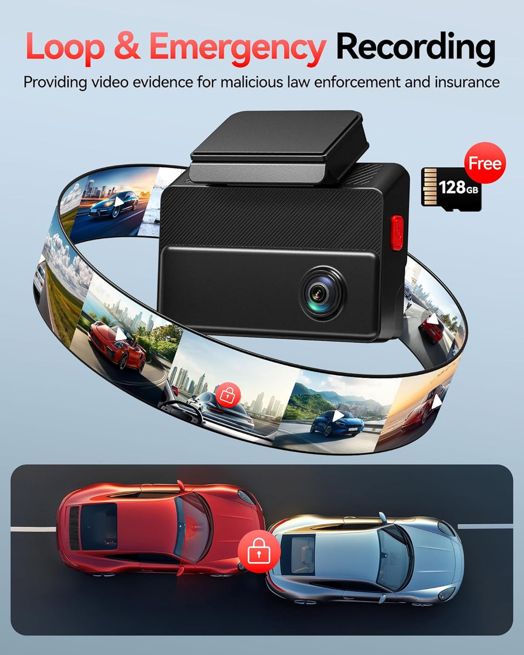 REDTIGER 530° Dash Cam 3 Channel  2.5K+2.5K+1080P Triple Car Camera with 128GB Card  IR Night Vision  Touch Screen  Dashcam for Front Inside Rear Included WiFi GPS  24H Parking Mode