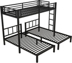 Twin Over Twin Over Twin Triple Bunk Bed for Kids,3 Bed Bunk Beds for 3,Metal Triple Bunk Beds with Built-in Desk,Separates Into 3 Twin Beds,Noise Reduced Structure,Black