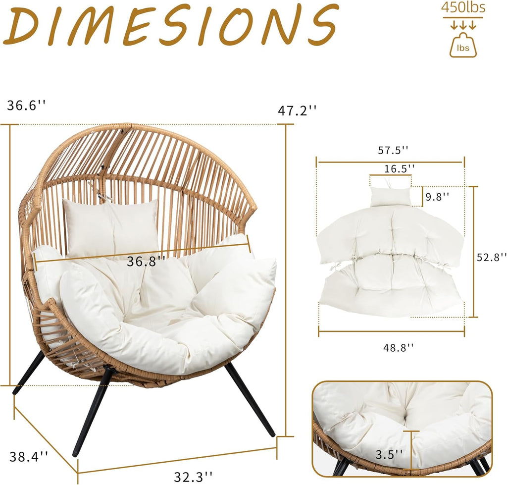 Shintenchi Wicker Egg Chair Outdoor Rattan Patio Chair with Cushion Oversized Patio Lounge Chairs with Cushion Egg Basket Chair  Egg Seat for Indoor Living Room Bedroom Outside Patio Backyard Balcony