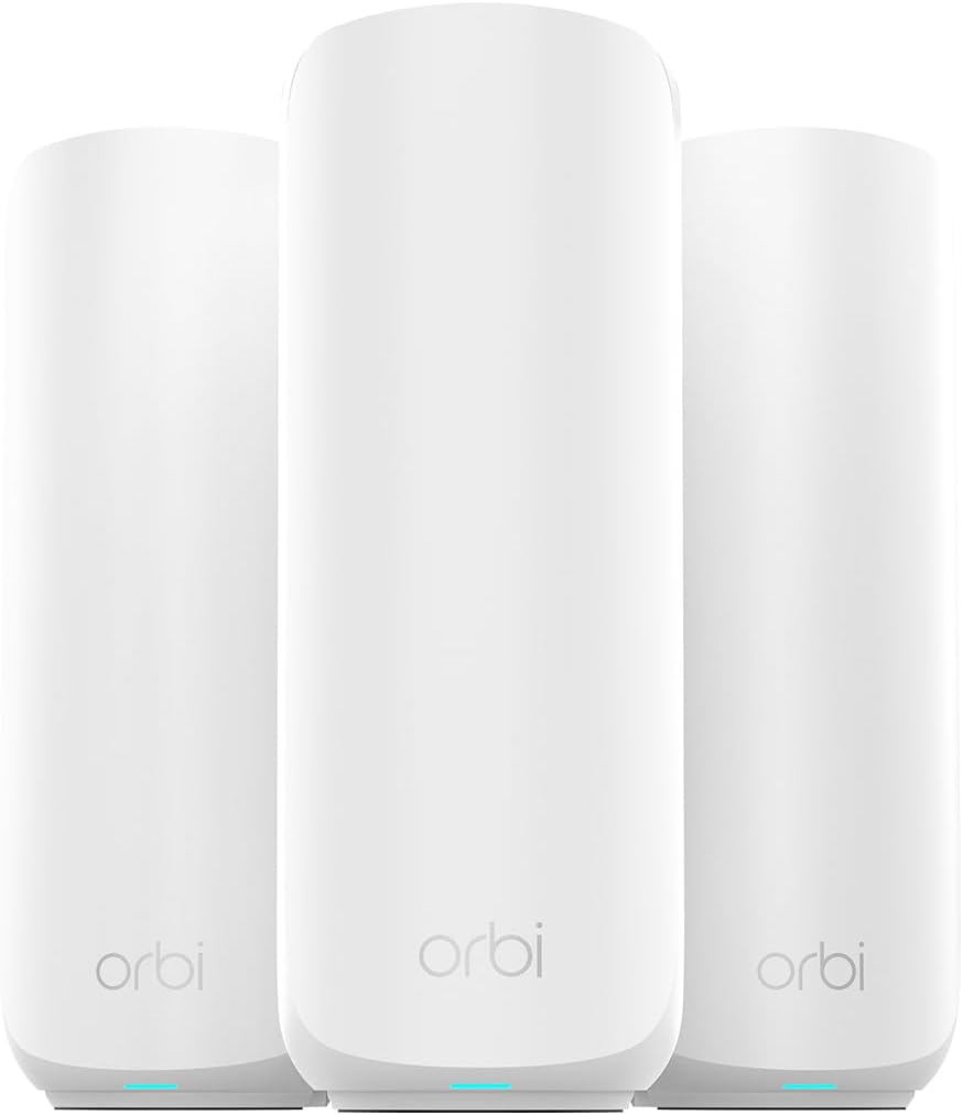 NETGEAR Orbi 370 Series Dual-Band WiFi 7 Mesh Network System for Home (RBE373) – Wireless Router + 2 Extenders  Security Features  5 Gbps  Covers 6 000 sq.ft.  70 Devices  2.5GB Internet Port  BE5000