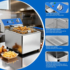 TOPKITCH 6L Electric Deep Fryer with Removable Oil Container and Handle, Solid Wire Mesh Basket and Lid, Lightweight Commercial Countertop Fryers - 120V 1800W