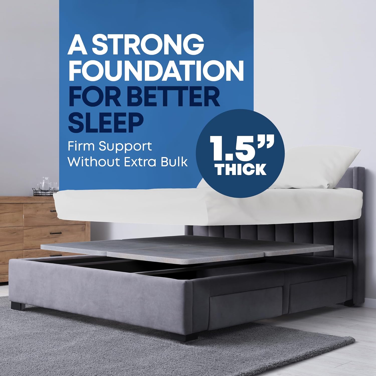 Greaton, Premium 38mm Split Wood Bunkie Board for King Size Bed - 4-Piece Under Mattress Support Board, Fully Assembled, Fabric Ventilation Cover - Replaces Wooden Slats or Box Spring for Bed Frames