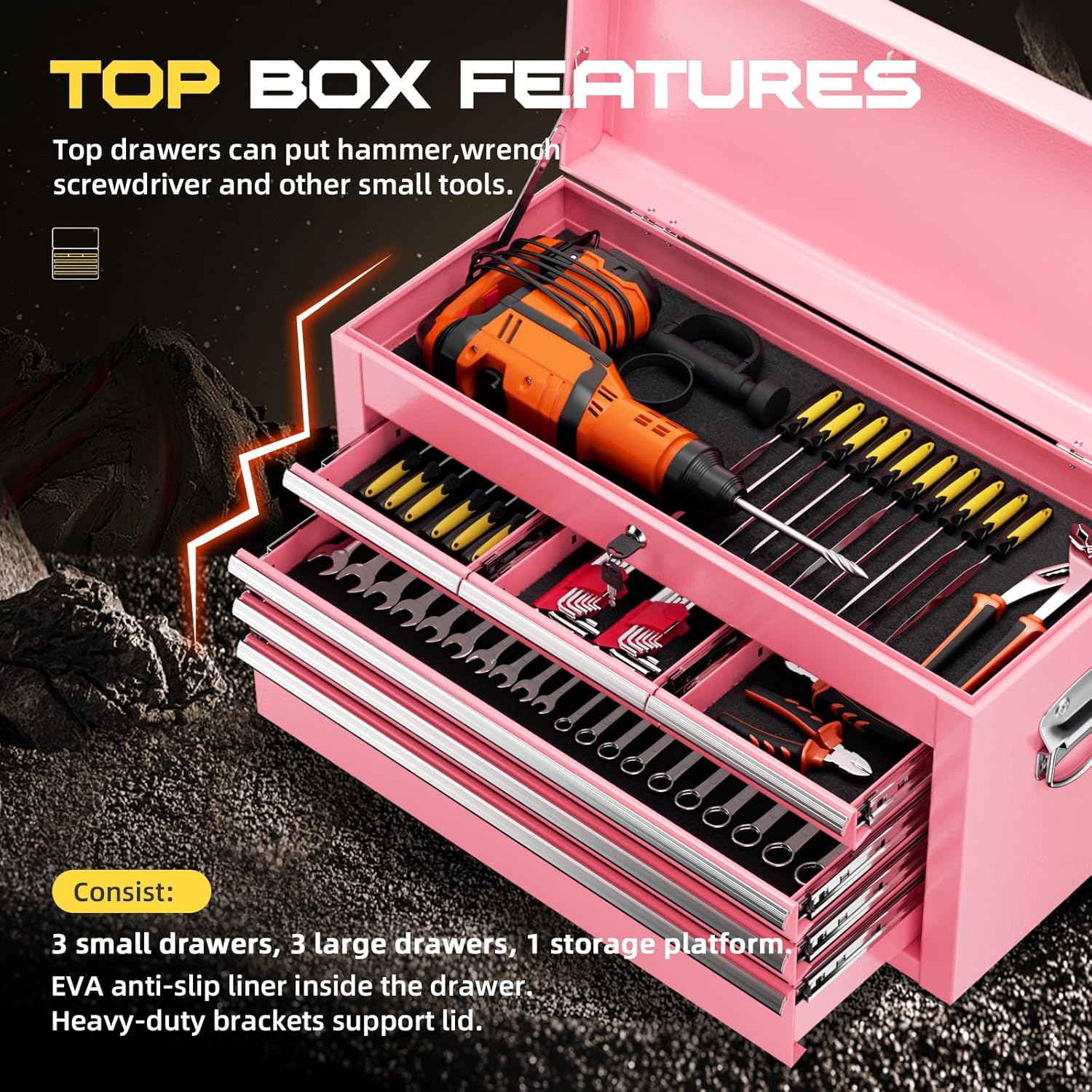 8-Drawer Heavy-Duty Tool Chest with Lock, Mobile Tool Cabinet Cart on Wheels, High-Capacity Mechanic Tool Storage Organizer for Garage Workshop