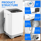 Nictemaw Portable Washing Machine 17.8Lbs Portable Washer 2.4 Cu.ft Full Automatic Compact Laundry Washer with 10 Programs 8 Water Levels, Built-in Drain Pump, Energy Saving for Apartment Home RVs