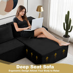 96.8" Boneless Couch Cloud Modular Sectional Sofa with L Shaped Chaise, Modern Corduroy Upholstered Deep Seat Couches Lounge with 5 Pillows for Living Room Bedroom(Black, Stripe, Right Facing Chaise)