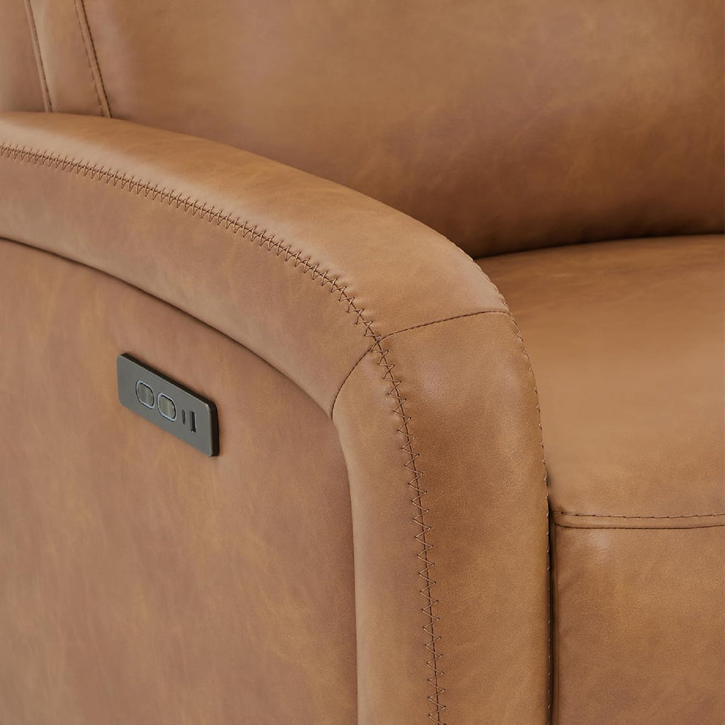 Watson & Whitely Zero Wall Recliners W Power Headrest, Power Recliner Chairs for Adults, Small Home Theater Seating Type-C Charger for Living Room & RV, Faux Leather Cognac Brown