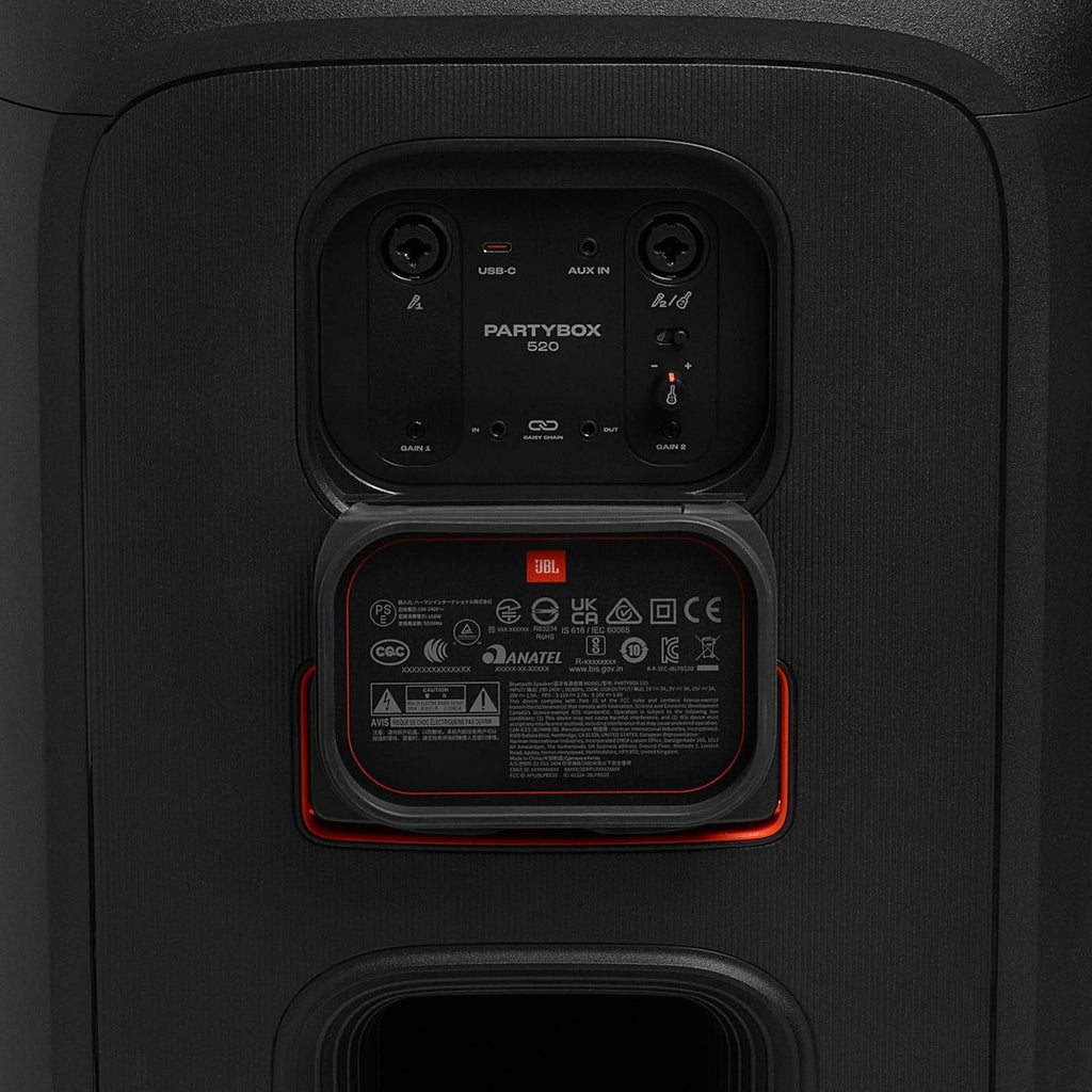 JBL PartyBox 520 - Portable Battery-Powered Party Speaker with AI Sound Boost  Up to 15 Hours of Play time  IPX4 Splash Proof  Multi-Speaker Connection by Auracast  and Telescopic Handle (Black)