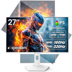 CRUA 27” Gaming Monitor  IPS UHD 3840x2160 4K 160Hz / FHD 320Hz Dual Mode White Computer Monitor  Rotating/Pivot & Height-Adjustable  AMD FreeSync  Built-in Speakers  PIP/PBP  HDMI 2.1 & DP 1.4
