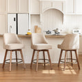 Counter Height Bar Stools,Sand-Colored Linen Comfort Fabric Bar Stool Set of 3 .360° Swivel Counter Height Stools Solid Wood Legs,27'' Barstools with Contoured Backrest