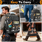 Tool Backpack Bag, HVAC Heavy Duty Construction Tools Backpack for Men, 1680D Professional Level Durable Tool Organizer, with Molded Base & Combination Lock, for Electricians & Home Repair-Version 3.0