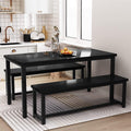 Dining Room Table Set with 2 Benches, Farmhouse Dining Table Set for 4-6, Wood Breakfast Table Set Dinner Table Set Kitchen Table and Chairs for Breakfast Nook Small Spaces, Black