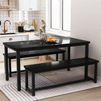 Dining Room Table Set with 2 Benches, Farmhouse Dining Table Set for 4-6, Wood Breakfast Table Set Dinner Table Set Kitchen Table and Chairs for Breakfast Nook Small Spaces, Black