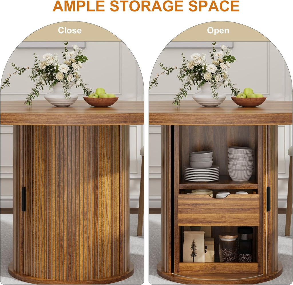Garvee 47 Inch Round Dining Table for 4, Kitchen Table with 2-Layer Storage Shelf and a Drawer, Farmhouse Circle Dinner Table for Dining Room, Kitchen, Living Room (Table Only), Walnut