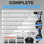 Cordless Drill & Impact Driver: DEKOPRO 20V Brushless Power Drill and 20V Brushless Impact Driver Set, Power Tool Set with 2 x 2.0Ah Batteries, Charger, Bag& 52 x Accessories-Blue