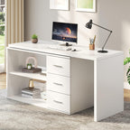 HSH White L Shaped Desk with Drawers Shelves, 360 Rotating Office Computer Desk with Storage Cabinet, Corner Home Office Desk Computer Table .55 Inch