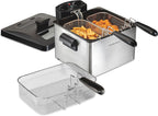 Hamilton Beach Electric Deep Fryer with 3 Baskets and Lid, 4.5 Liters / 19 Cups Oil Capacity, Temperature Control, View Window, Professional Style, 1800 Watts, Stainless Steel (35034)