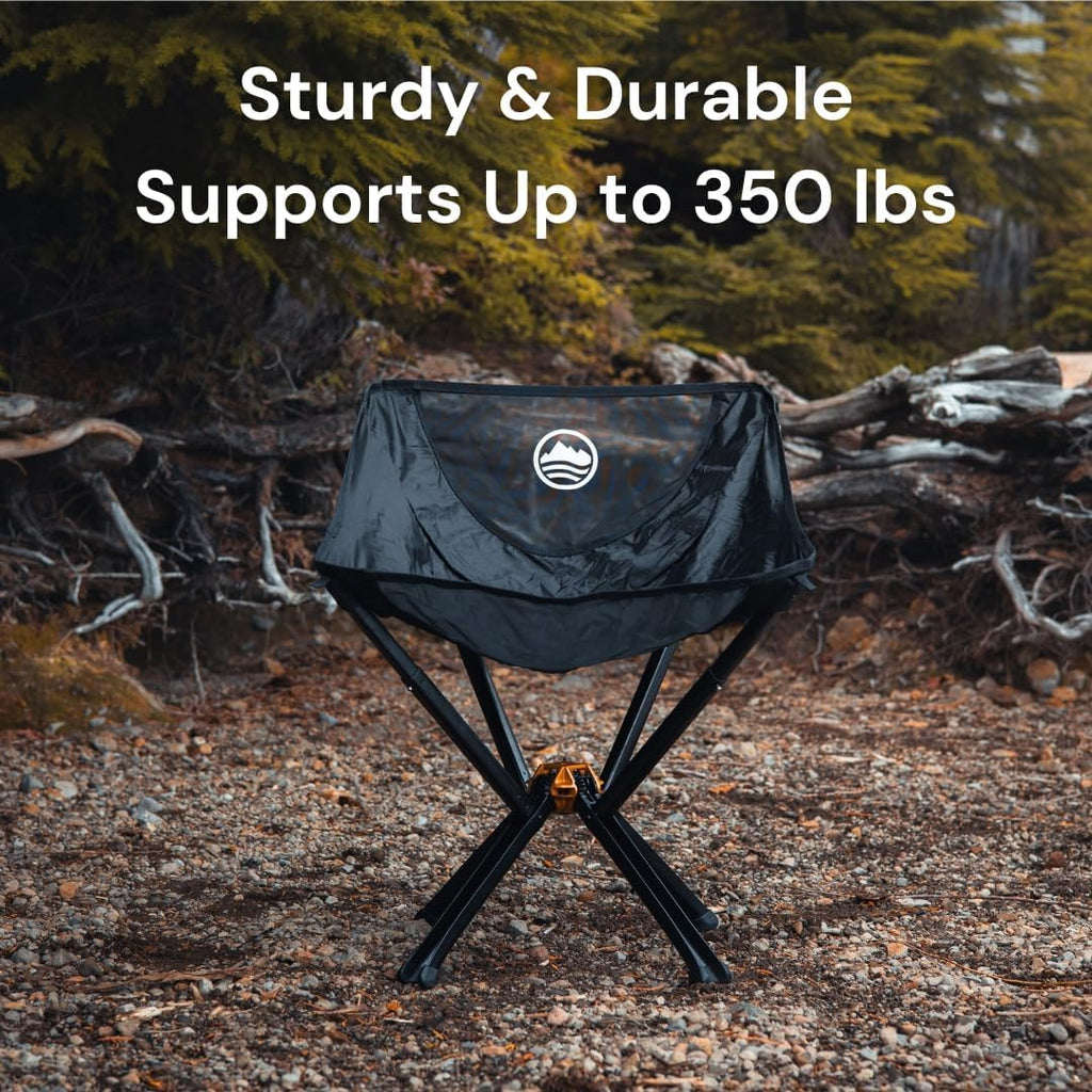 CLIQ Portable Chair Version ClassiQ 1.0 - Collapses to Size of Water Bottle - Lightweight Folding Chair for Camping - Outdoor Chair Supports 350 Lbs - Camp Chair Outdoor Adventures - Black
