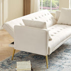 72"Modern Velvet Sofa Bed Futon,Convertible Folding Sleeper Bed Couches with 3 Adjustable Backrests,Tufted Recliner Loveseat with Golden Chrome Legs for Small Living Room Office (Beige+buttons tufted)