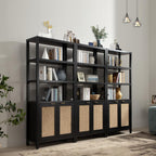 SICOTAS Bookshelf 5 Tier Book Shelf Rattan Boho 71" Tall Bookcase with Doors Storage Shelves Large Bookshelves Farmhouse Bookcases Library Book Case for Living Room Bedroom Home Office Kitchen