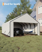 GarveeLife Heavy-Duty PE Enclosure Kit (2-Pack) for Metal Carport - 220gsm Roll-Up Zipper Door Panels for 20x25, 20x20 ft, with Ball Bungees, White