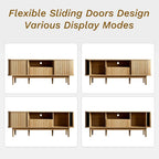 63" Tambour TV Stand, Fluted TV Stand for TVs up to 70'', Modern Entertainment Center with Storage, Wood Media Console with Sliding Doors for Living Room, Natural