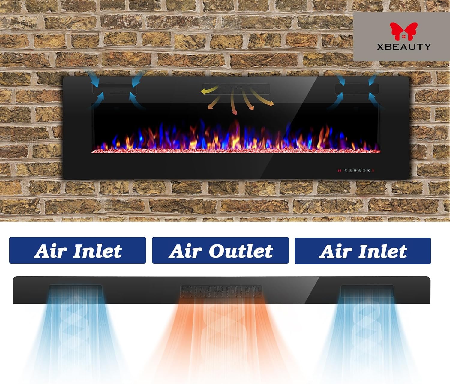 60" Electric Fireplace in-Wall Recessed and Wall Mounted 1500W Fireplace Heater and Linear Fireplace with Timer/Multicolor Flames/Touch Screen/Remote Control