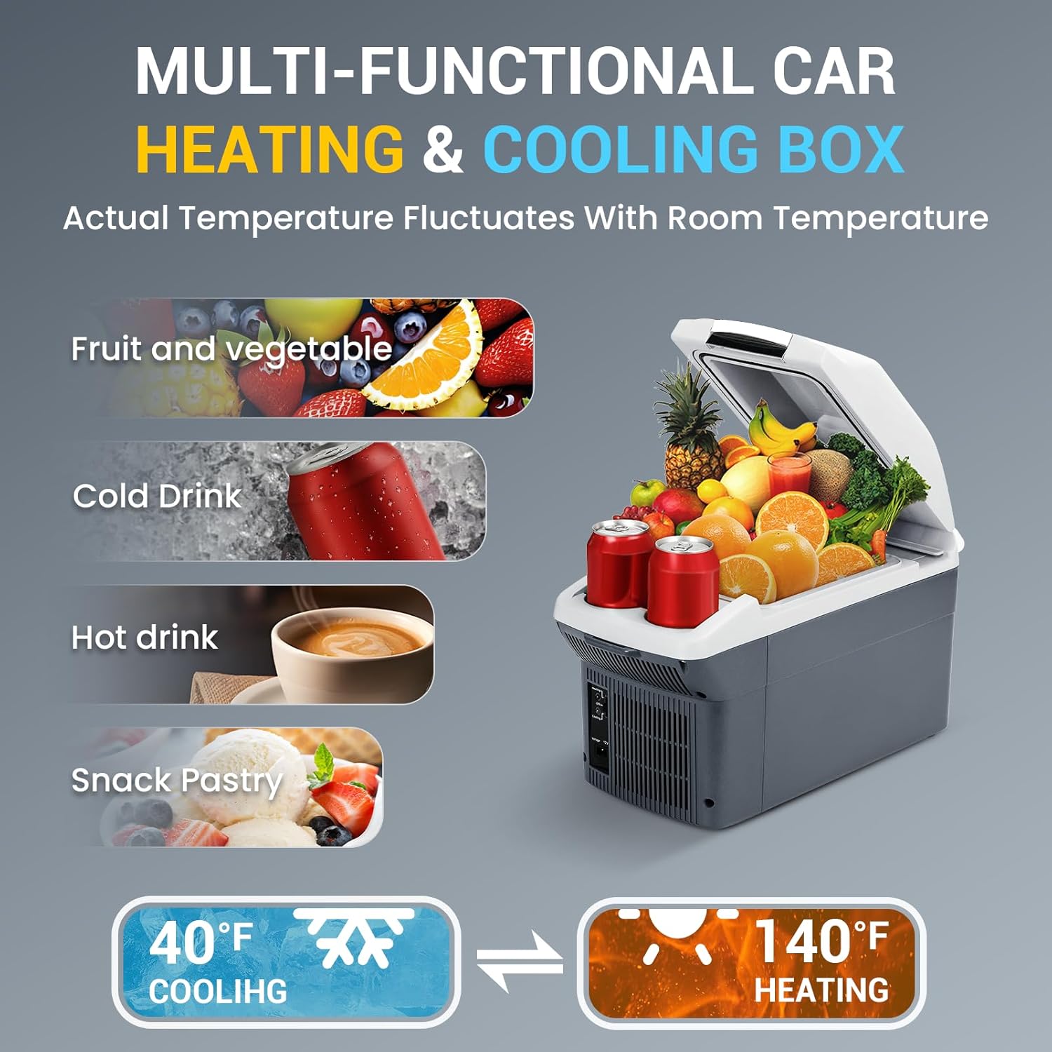 9 Quart (9 Liter) Portable Car Refrigerator & Warmer, 12V Thermoelectric Cooler/Heater for Cars, Trucks, Camping, Travel, Outdoor - Dual-Use Electric Cooler with Car Plug-In