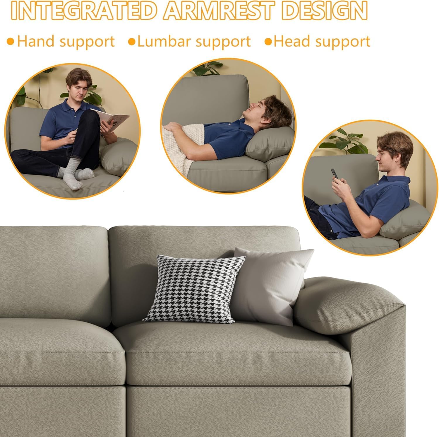 EASE MOOSE Oversized U Shaped Couch,Modular Sectional Convertible Sofa with Wide Deep,Extra Large Faux Leather Scratch Resistant Modern Couch for Big Spaces,Light Grey