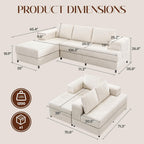 106" Cloud Modular Sectional Sofa with Chaise Lounge, No Assembly L Shaped Couch with Iron Frame, Modern Fluffy Corduroy Couches for Living Room, Bedroom, Office, Left Facing Chaise, White
