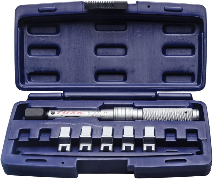TUSK Spoke Torque Wrench Kit – Adjustable 30–150in‑lb Torque Wrench + 5 Drop‑Forged Heads (6.1–6.9mm) in Case – Calibrated ±2% for Motorcycle & Bicycle Spoke Tension Compatible with KTM Husqvarna