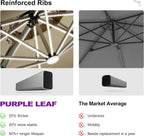 PURPLE LEAF 11ft Solar powered LED Patio Umbrella Outdoor Round Umbrellas Large Cantilever Umbrella with LED lights Windproof Offset Umbrellas Heavy Duty for Garden Deck Pool Patio, Beige