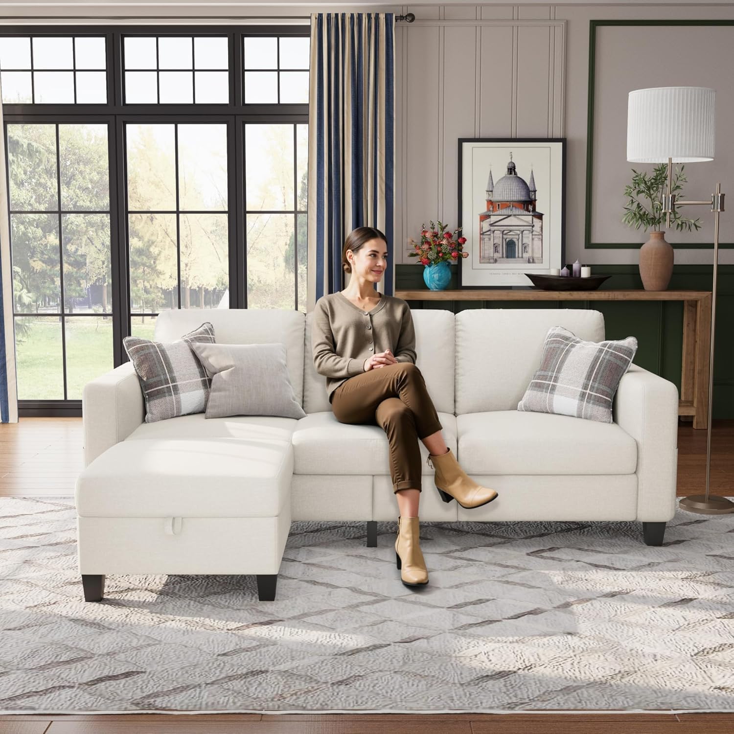 Sectional Sofa Couches for Living Room - 78''Convertible Modular Three-Seater L-Shaped Pet-Friendly Couch,Washable Sofa Cover-Bench Storage, Suitable for Small Living Room, Apartment,Office-Beige