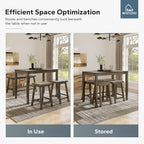MFSTUDIO Dining Table Set for 4, Wooden Counter Height Table and Chairs, Bar Table Set with Bench, Small Kitchen Table and Chairs Set of 4, Smoky Brown