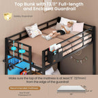 DICTAC Bunk Bed with Desk,Led Lights and Charging Station Twin Over Twin Bunk Beds with Storage Drawers and Shelves,Metal L-Shaped Kids bunk Bed with Safety Guardrail&Ladder,No Box Spring Needed,Black