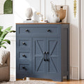 Vabches Farmhouse Storage Cabinet with 2 Doors and 4 Drawers, Freestanding Bathroom Storage Cabinet Kitchen Pantry, Floor Hutch Cupboard for Living Room/Bathroom/Kitchen,Blue
